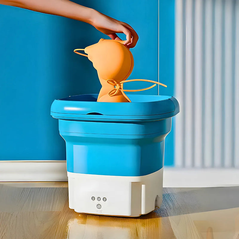Mini Máquina de Lavar Roupa Portátil Dobrável - AZUL