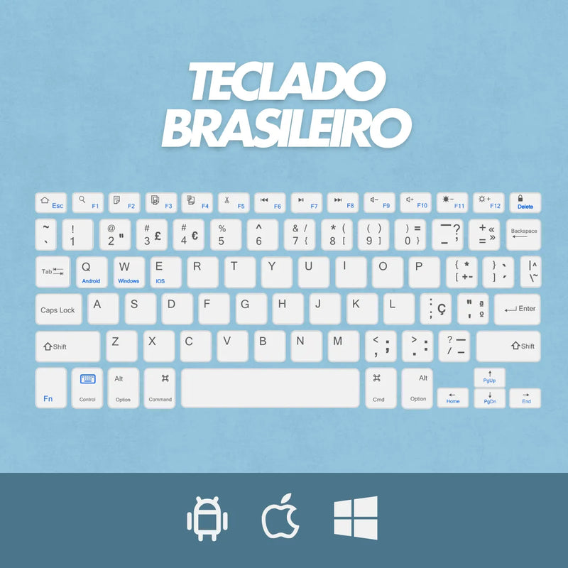 Teclado Sem Fio Bluetooth Recarregável Com Mouse - AZUL