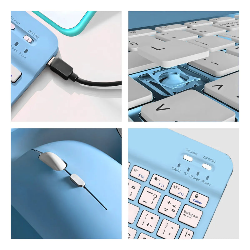 Teclado Sem Fio Bluetooth Recarregável Com Mouse - AZUL