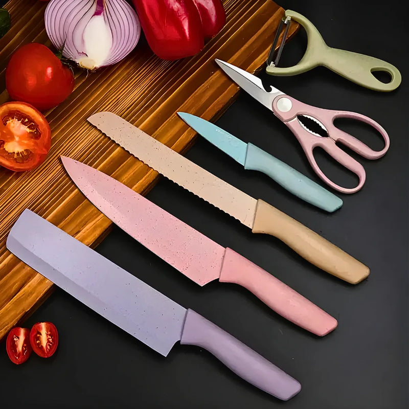 Conjunto de Facas 6 Peças Aço Inoxidável Colorido Multifunci