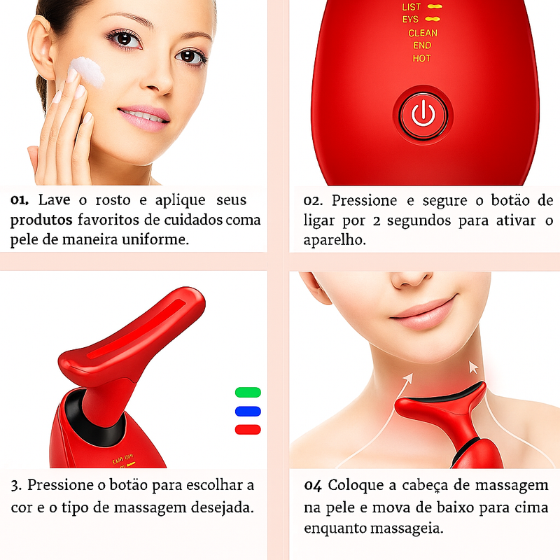 Massageador Facial Eletrico Pescoço Led Lift Fototerapia Ant