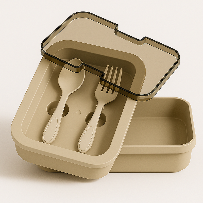 Kit Marmita com Divisórias e Talheres Cinza