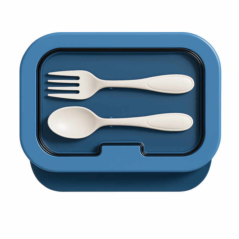 Kit Marmita com Divisórias e Talheres Azul