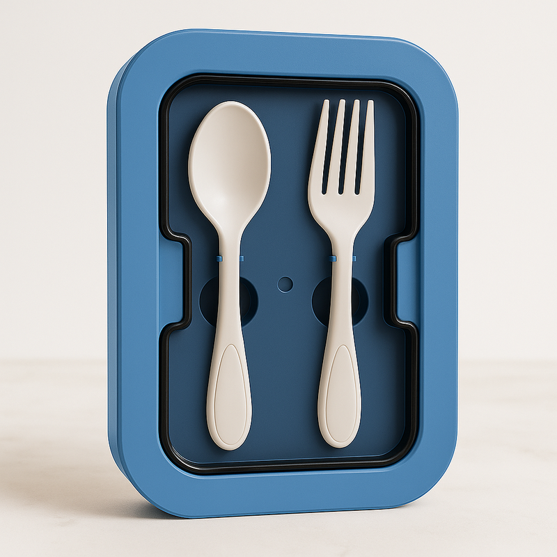 Kit Marmita com Divisórias e Talheres Azul