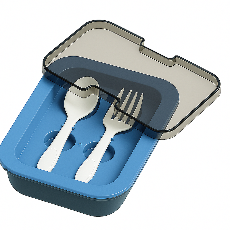 Kit Marmita com Divisórias e Talheres Azul