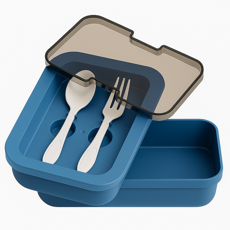 Kit Marmita com Divisórias e Talheres Azul