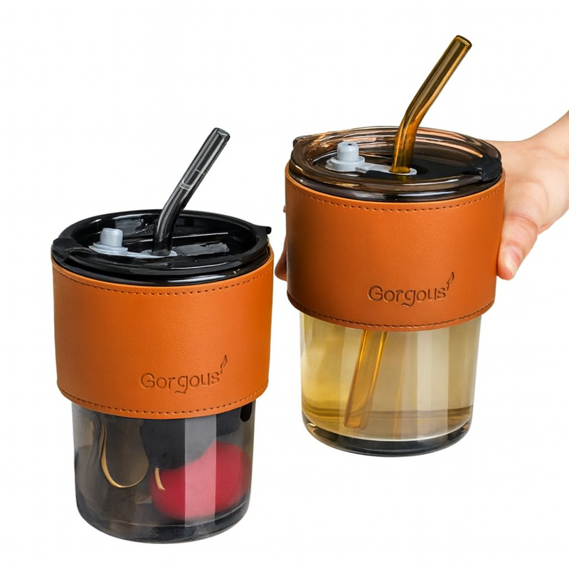 Copo De Vidro Com Canudo Tampa e Vedação 450ML